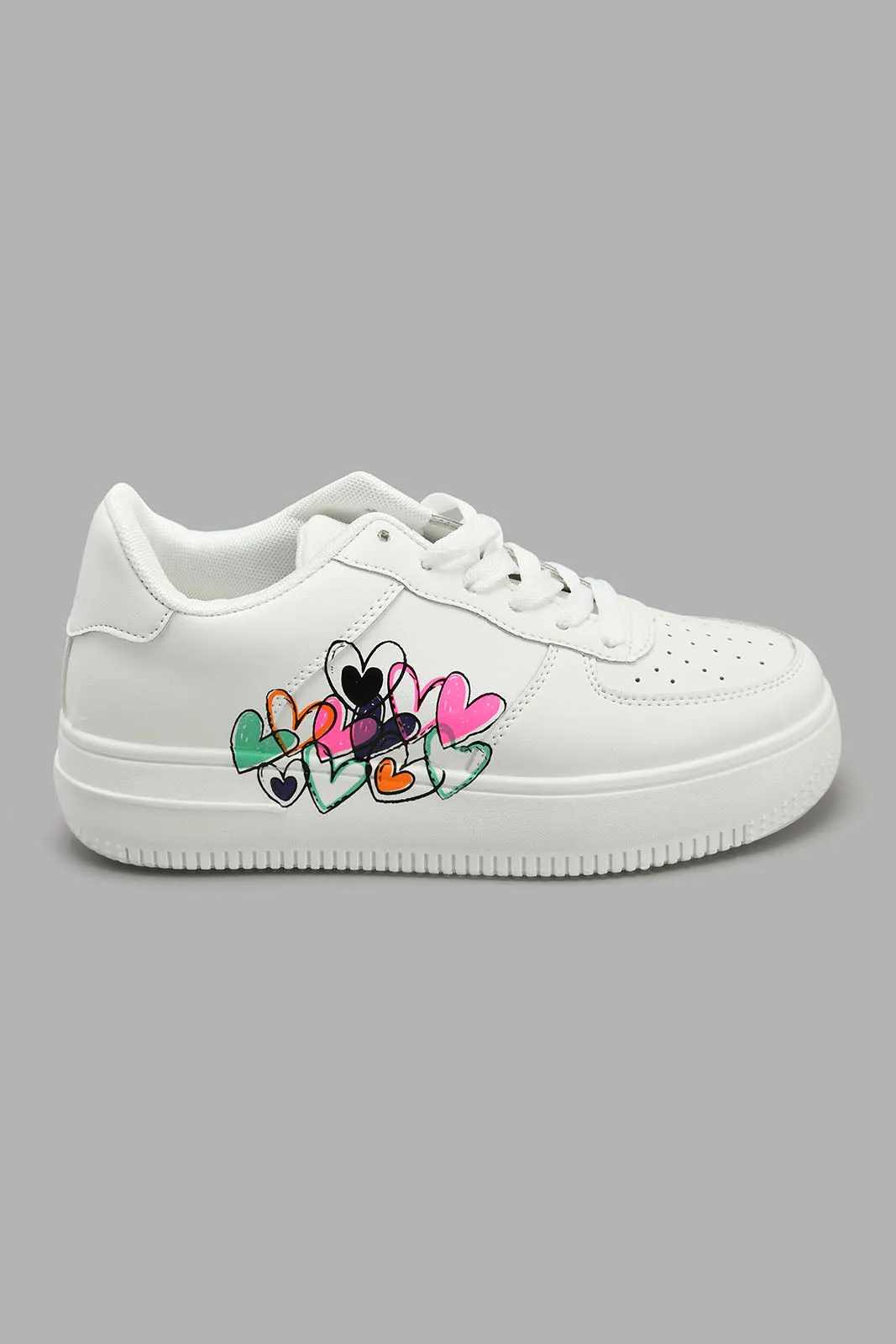 White Sneaker With Heart Print