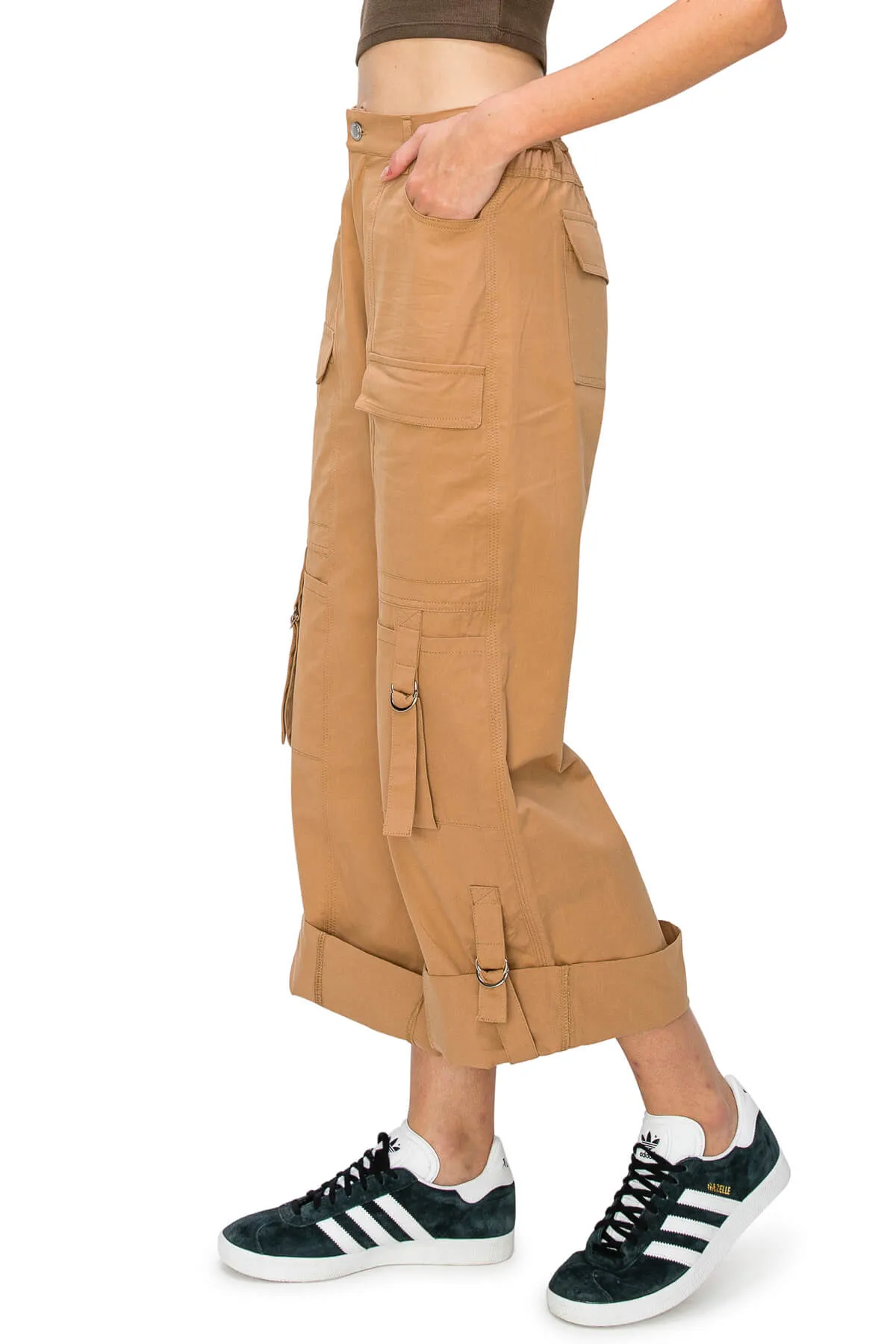 Wide Leg Relaxed 2 Way Cargo Pants - Tan