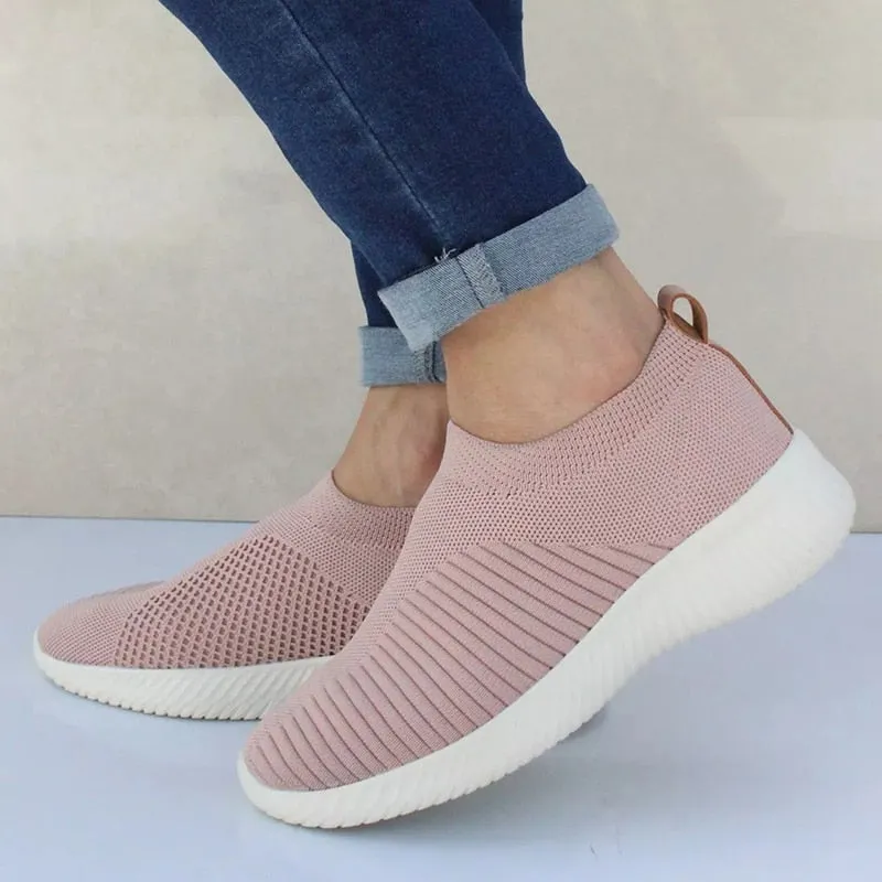 Women Shoes Knitting Sock Sneakers Women Spring Summer Slip On Flat Shoes Women Plus Size Loafers Flats Walking krasovki Famela