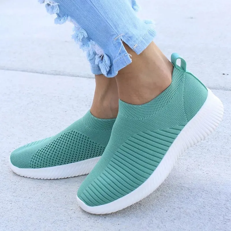 Women Shoes Knitting Sock Sneakers Women Spring Summer Slip On Flat Shoes Women Plus Size Loafers Flats Walking krasovki Famela