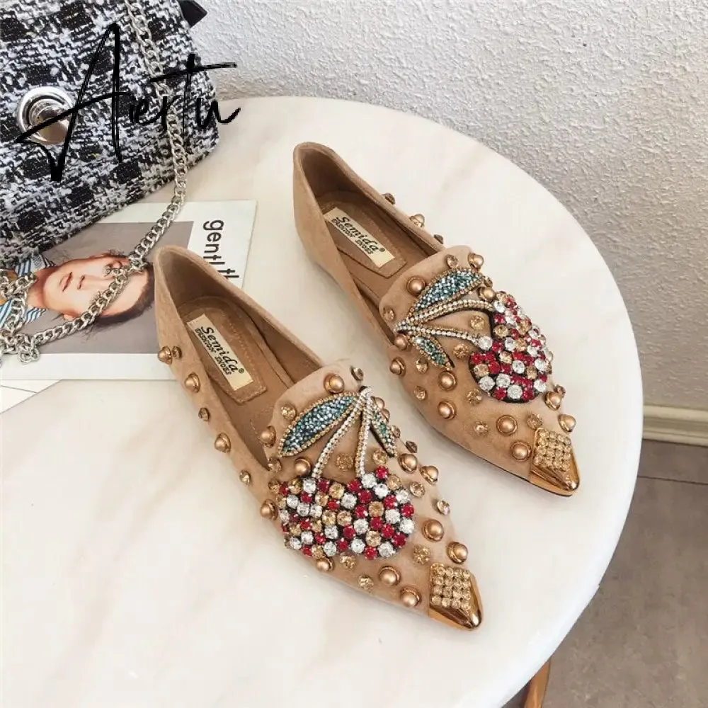 Women's Flats Pointed Toe Loafers Slip-on Mules Ballet Slippers Wedding Platform Casual Female Shoes Metal Luxury Shoes Ladies