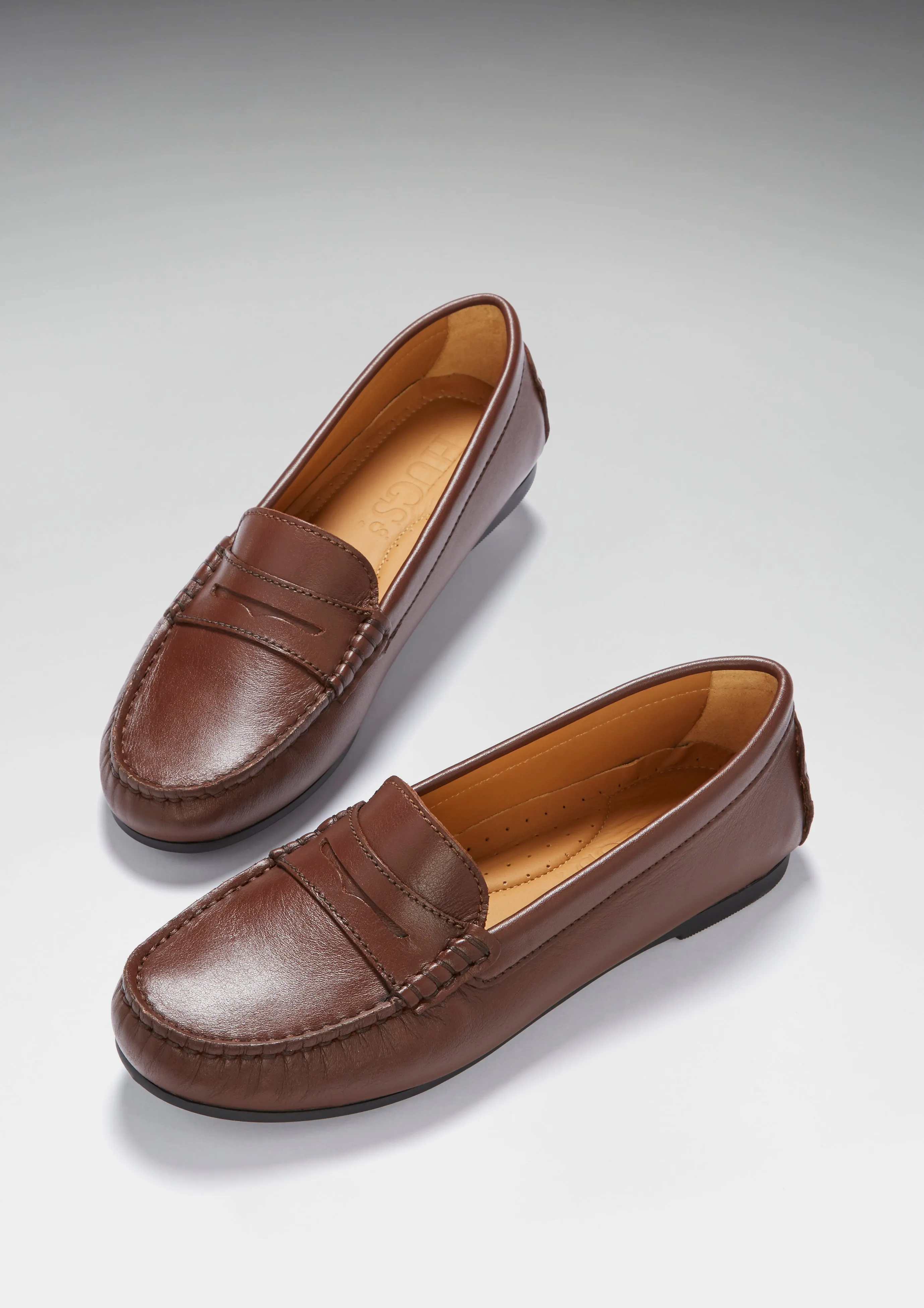 Women's Penny Driving Loafers Full Rubber Sole, brown leather