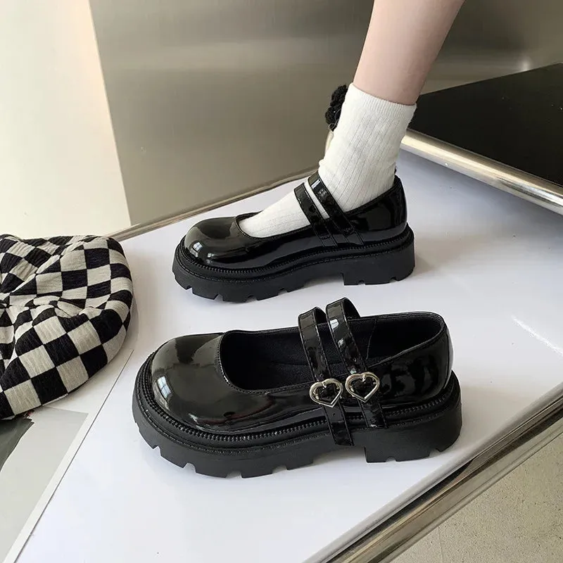 Women's Shoes Platform Autumn British Style Oxfords Female Footwear Round Toe Casual Sneaker Loafers With Fur Clogs Cross Heart